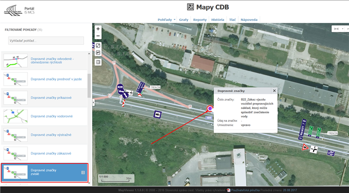 Mapy CDB -mapový pohľad zvislé dopravné značenie