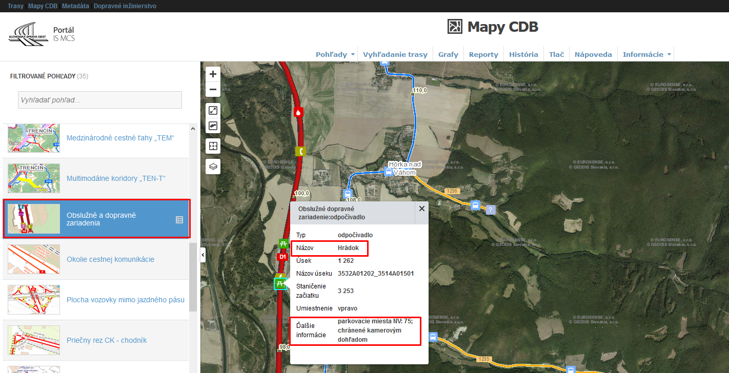 Mapy CDB - Obslužné a dopravné zariadenia