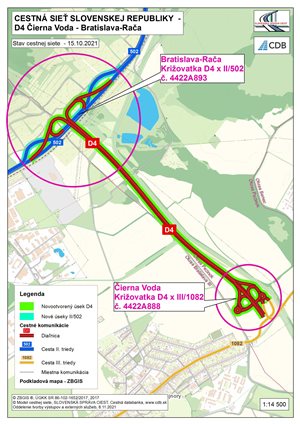 Mapa cestnej siete D4 Bratislava, Vajnory – Bratislava, Rača