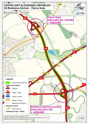 Mapa cestnej siete D4 Bratislava-Východ – Čierna Voda celková situácia 