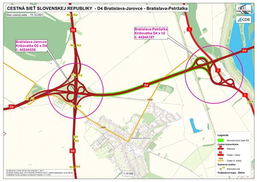 Mapa cestnej siete D4 Bratislava, Jarovce – Bratislava, Petržalka 
