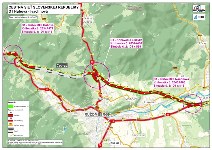 Mapa cestnej siete – Hubová – Ivachnová , celková situácia