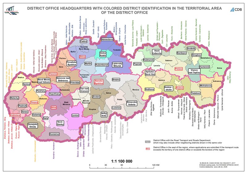 DISTRICT OFFICE HEADQUARTERS WITH COLORED DISTRICT IDENTIFICATION IN THE TERRITORIAL AREA OF THE DISTRICT OFFICE 