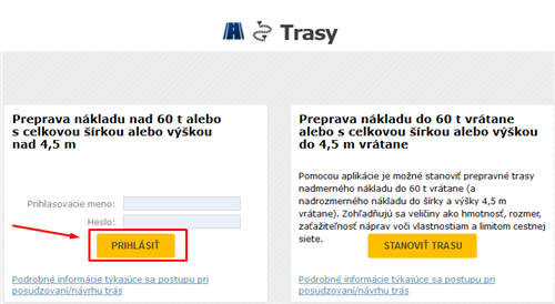 TRASY - nad 60 t, registrácia žiadateľa