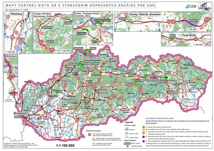 Mapa s vyznačením značiek pre ADR